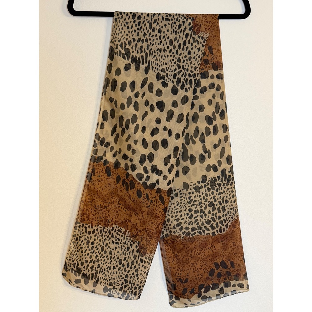 Animal Print Lightweight Scarf Leopard Cheetah Brown Beige 60"